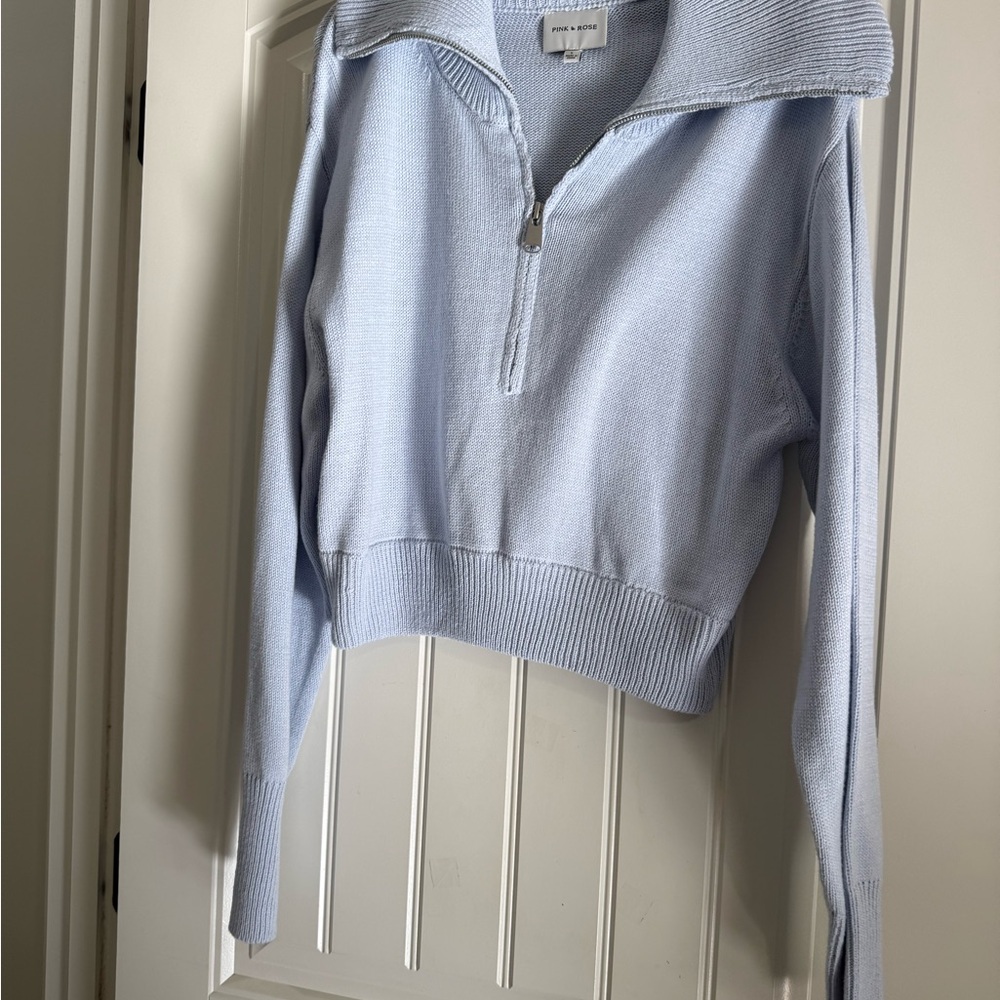 Pink Rose Light Blue Cowl Neck Sweater